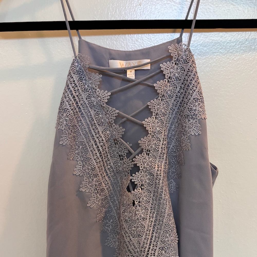 WAYF - Embroidered detail lace up top - Purple - M